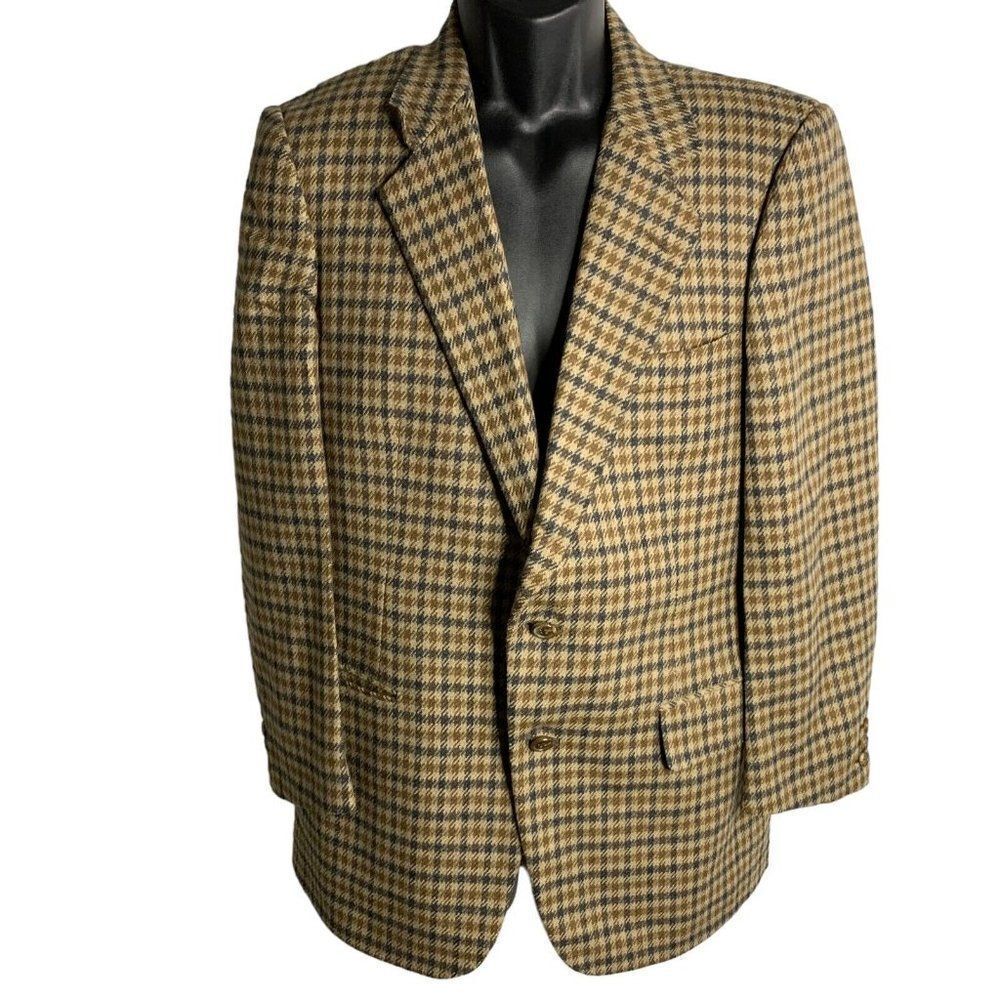Vintage Wilkes Bashford Wool Blazer Jacket 38 Brown Check 2 Button Lined Pockets